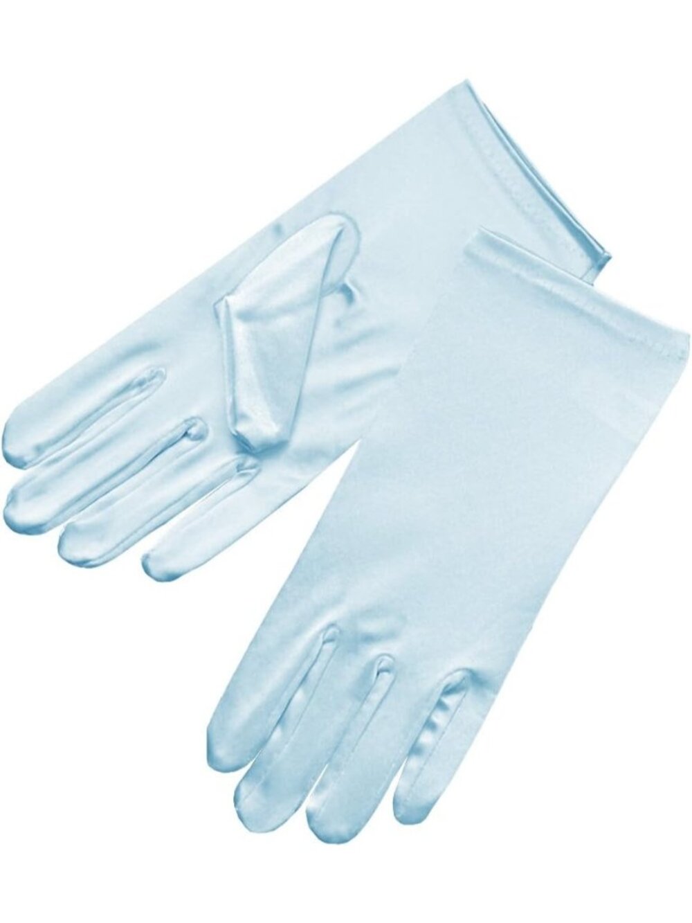 Womens Light Blue Shiny Stretch Wrist Length 2bl Over Costume Satin Dress Gloves